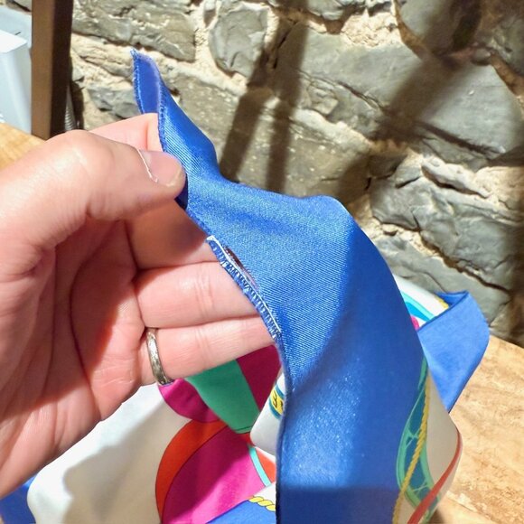 Celine Vintage Ivory Blue Hat Print Silk Square Scarf - Picture 7 of 9